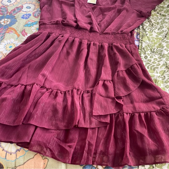 Michael Kors Burgundy Short Sleeve Faux Wrap Mini Dress SIZE XXL - Picture 2 of 10